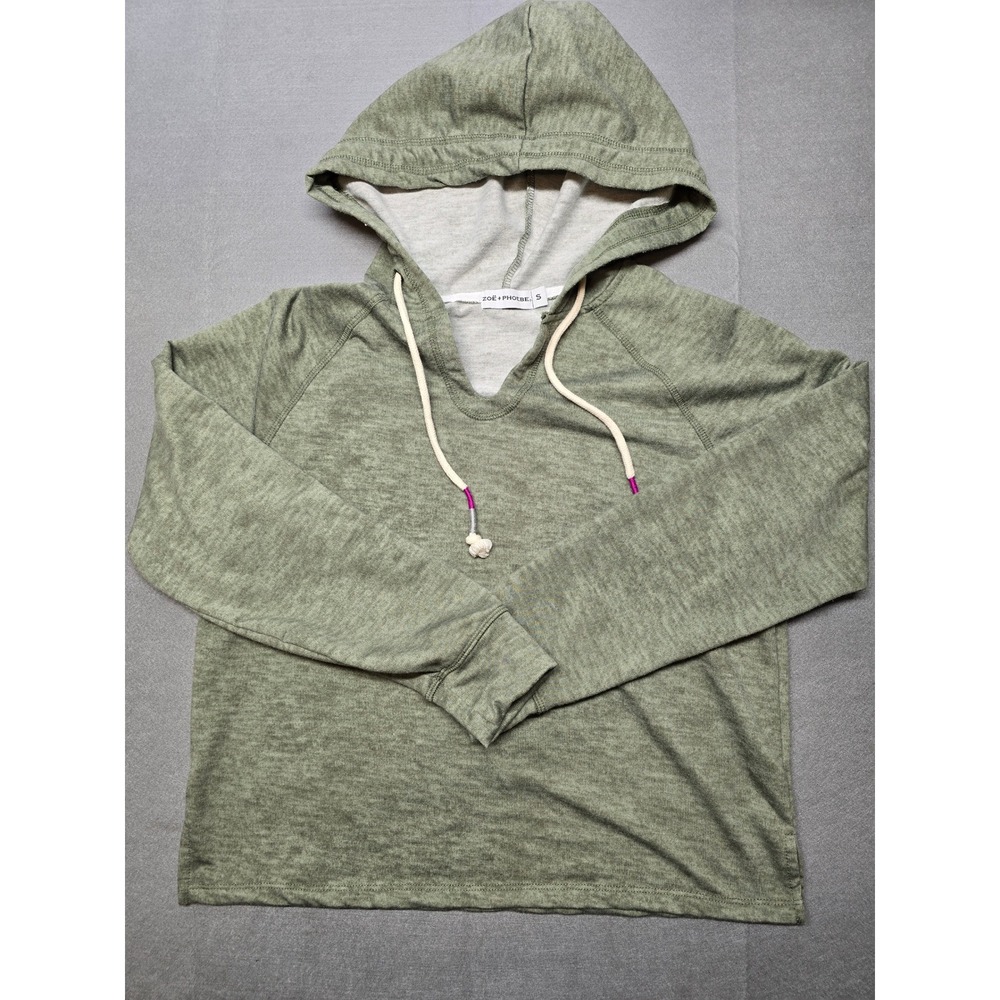 Zoe + Phoebe Womens Green Heathered Raglan Sleeve V-Neck Pullover Hoodie Size S
